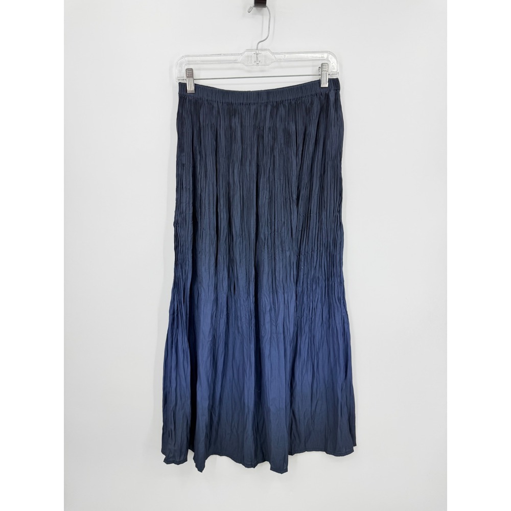 Uniqlo Ines de la Fressange Ombre‎ gradient crinkle Pleated Maxi Skirt M Navy